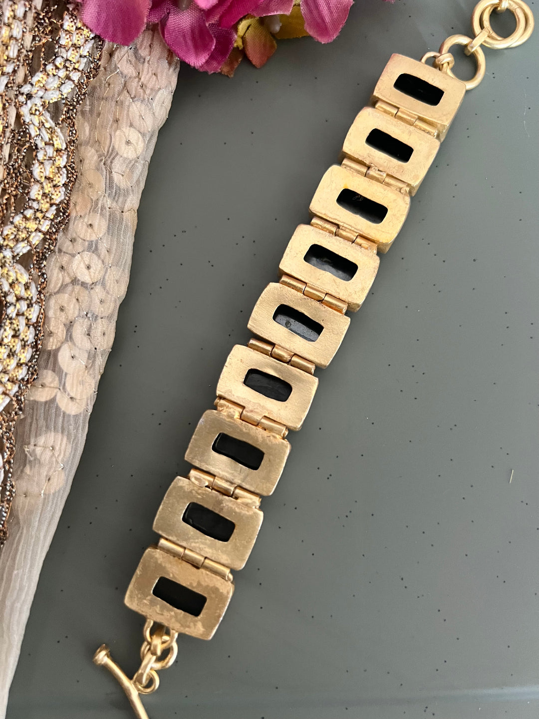 Shiny Black Stone Studded Bracelet