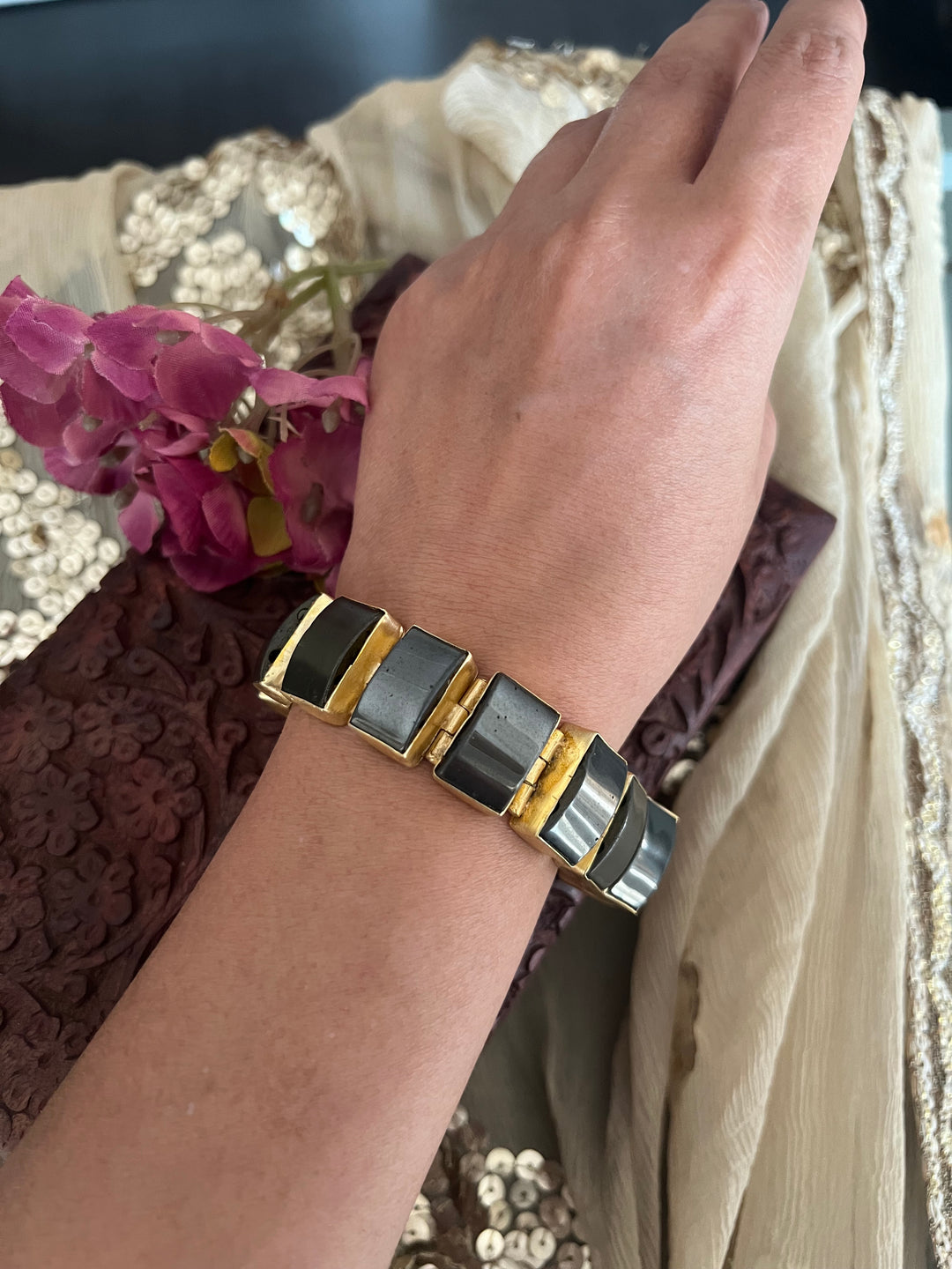 Shiny Black Stone Studded Bracelet