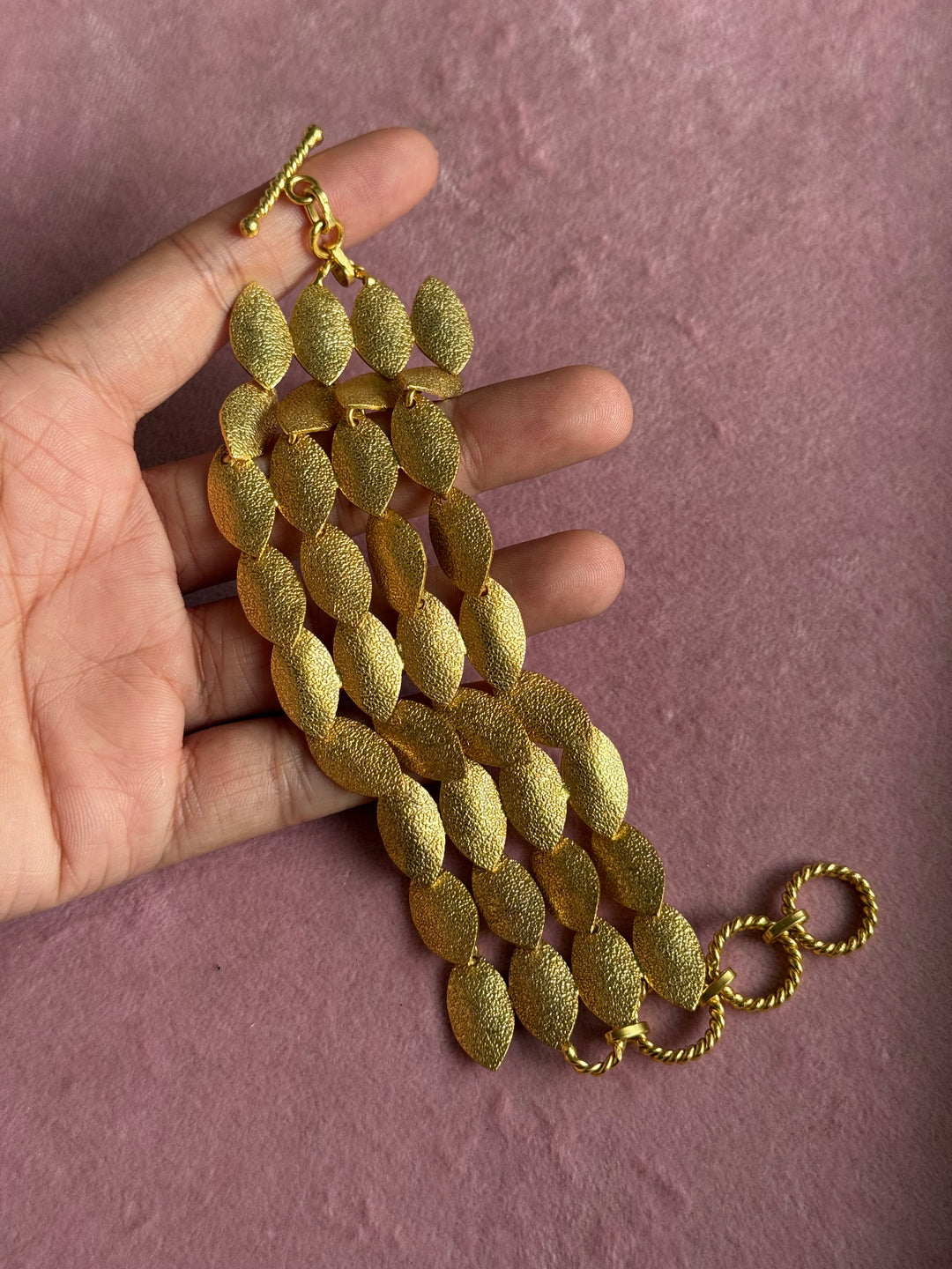 Handmade Textured Gold Polish Brass Bracelet | Adjustable Statement Cuff by SHIVKA