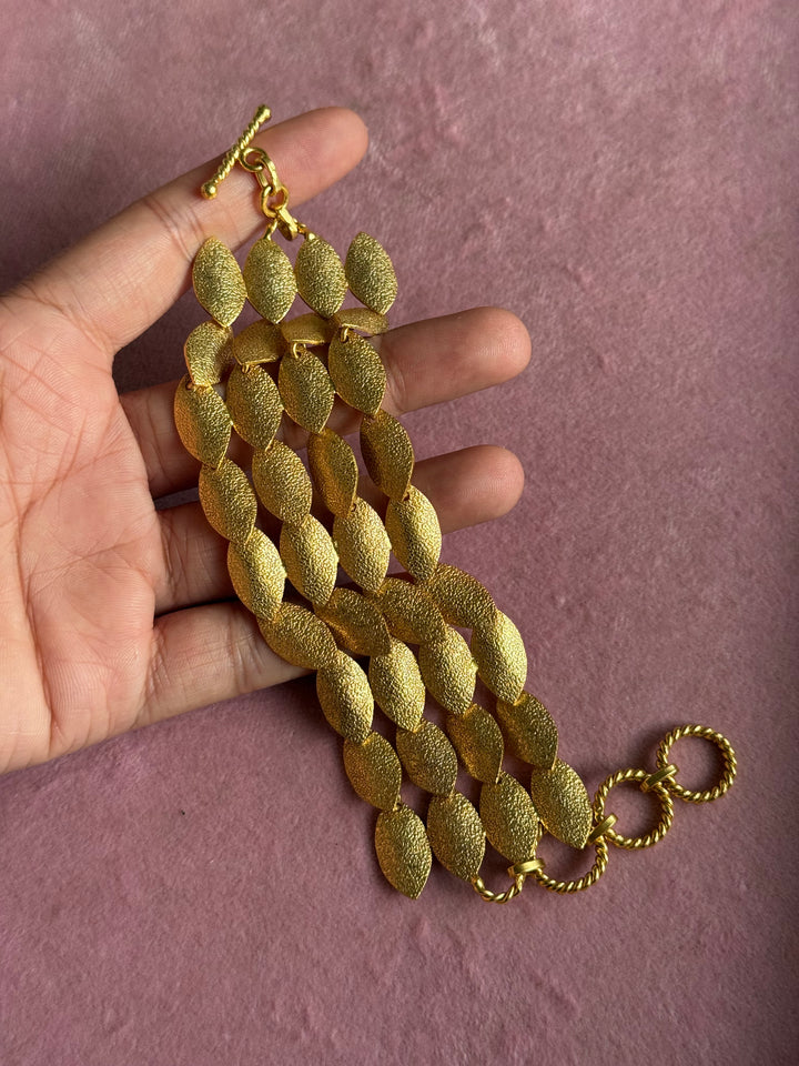 Handmade Textured Gold Polish Brass Bracelet | Adjustable Statement Cuff by SHIVKA