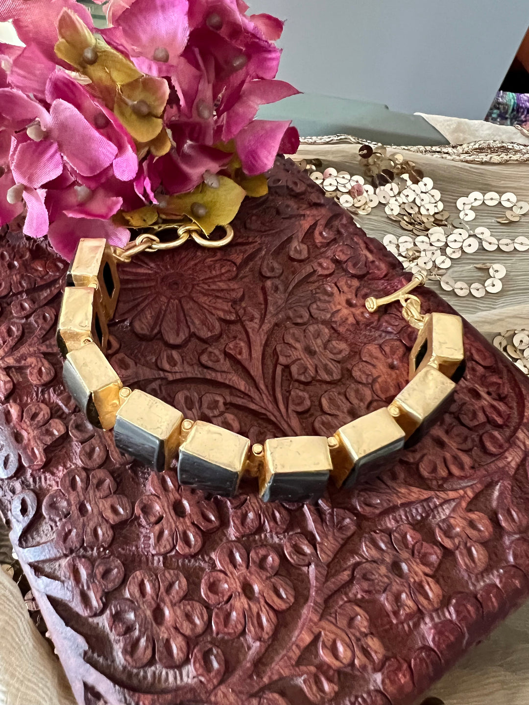 Shiny Black Stone Studded Bracelet