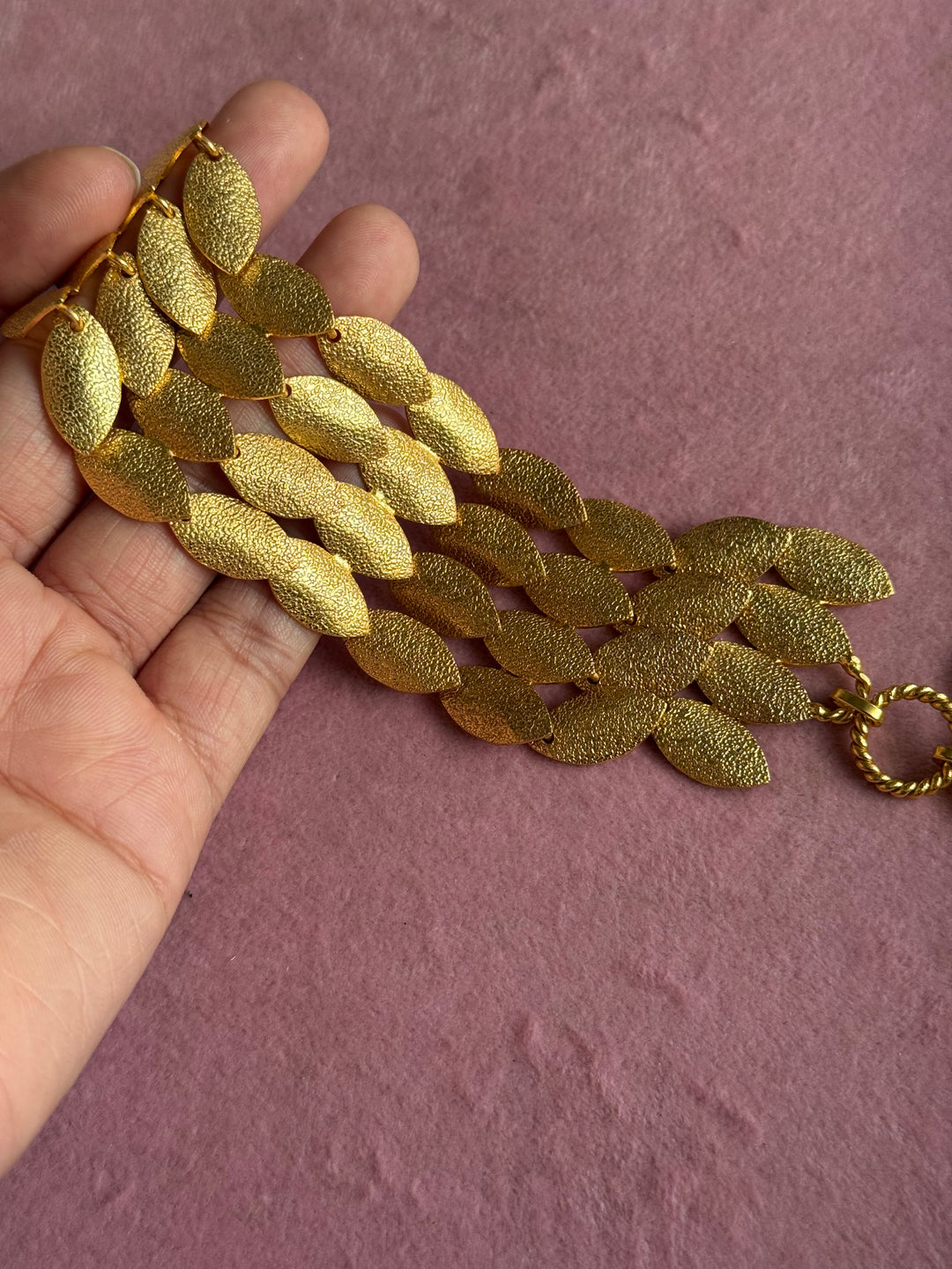 Handmade Textured Gold Polish Brass Bracelet | Adjustable Statement Cuff by SHIVKA