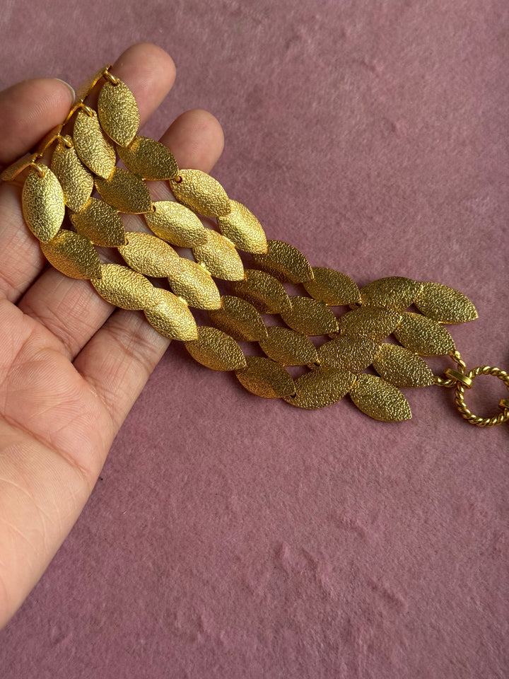 Handmade Textured Gold Polish Brass Bracelet | Adjustable Statement Cuff by SHIVKA