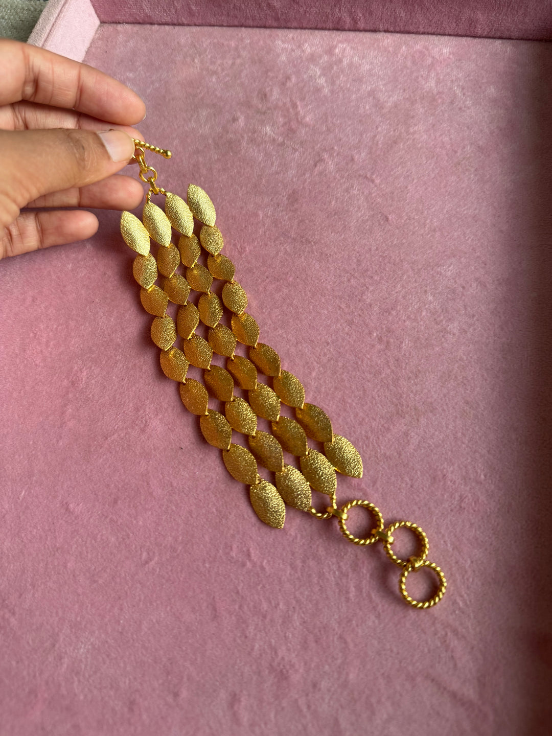 Handmade Textured Gold Polish Brass Bracelet | Adjustable Statement Cuff by SHIVKA