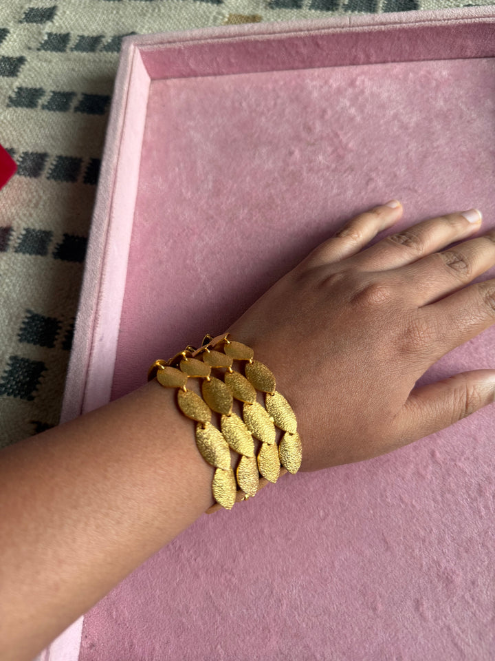 Handmade Textured Gold Polish Brass Bracelet | Adjustable Statement Cuff by SHIVKA
