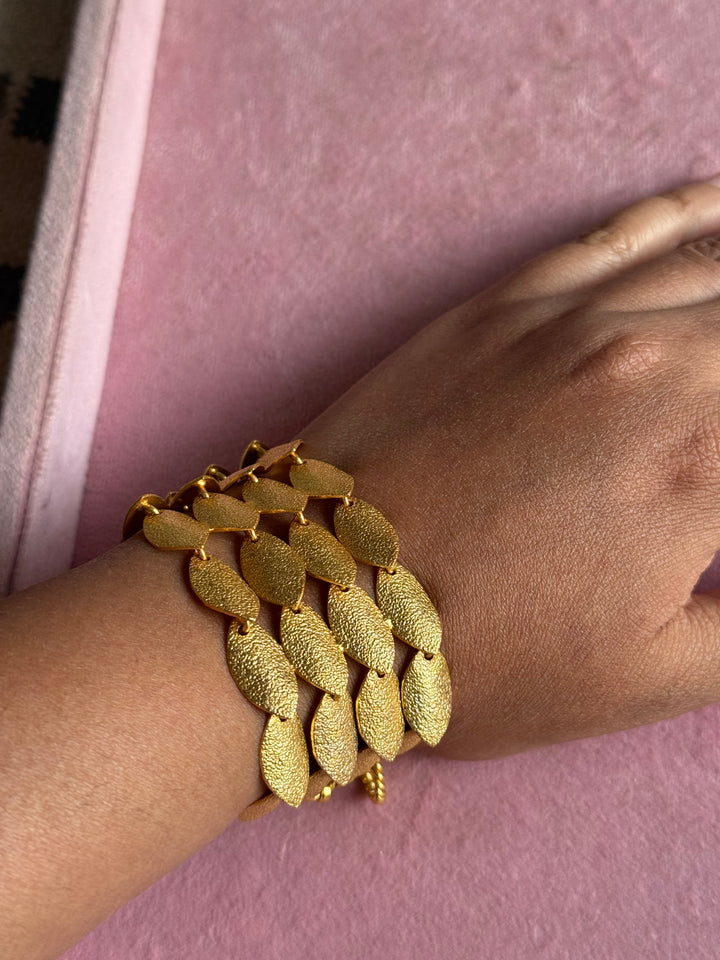 Handmade Textured Gold Polish Brass Bracelet | Adjustable Statement Cuff by SHIVKA
