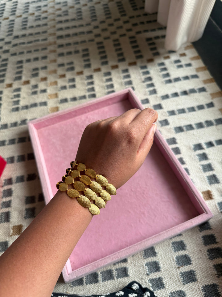 Handmade Textured Gold Polish Brass Bracelet | Adjustable Statement Cuff by SHIVKA