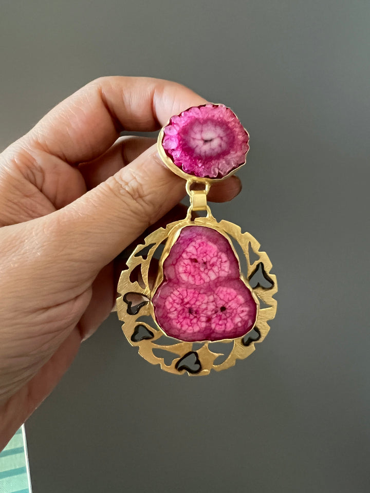 Pink Agate Gold Base Danglers