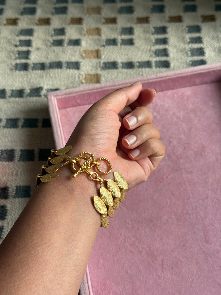 Handmade Textured Gold Polish Brass Bracelet | Adjustable Statement Cuff by SHIVKA