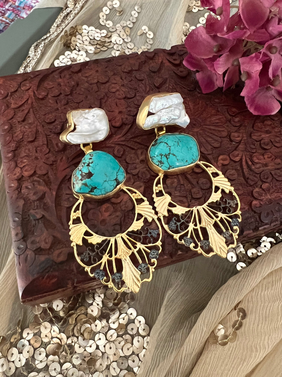 Statement Baroque and Turquoise Danglers