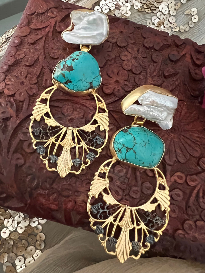 Statement Baroque and Turquoise Danglers