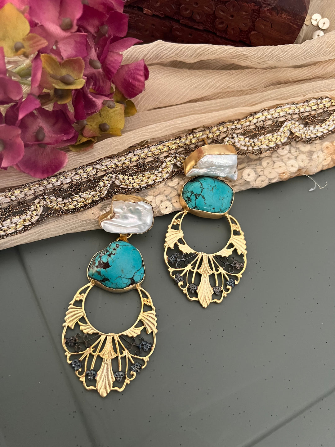 Statement Baroque and Turquoise Danglers