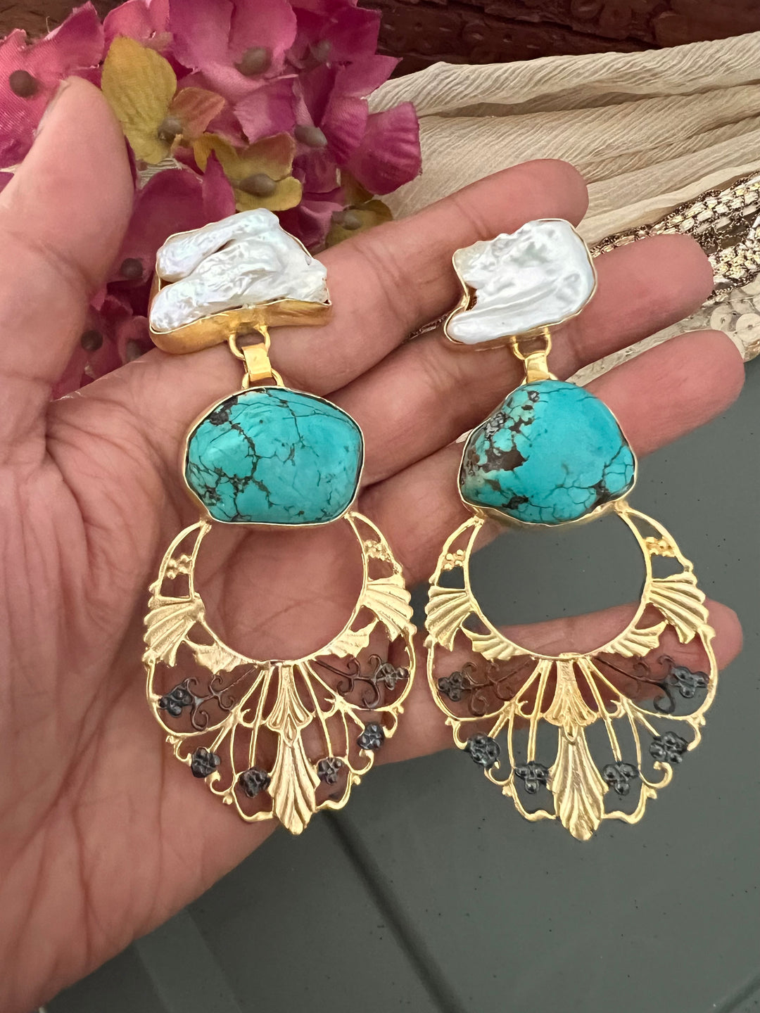 Statement Baroque and Turquoise Danglers