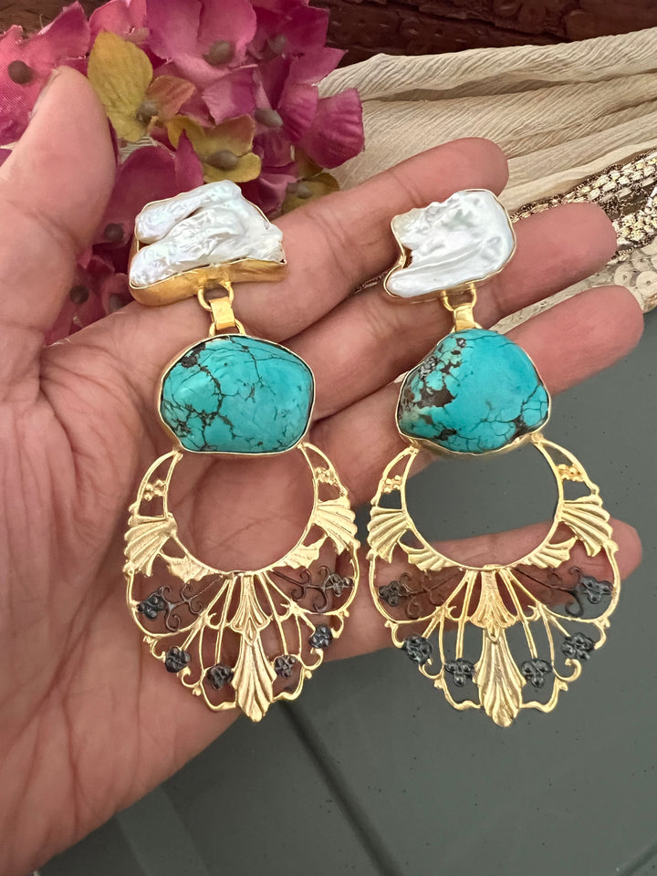 Statement Baroque and Turquoise Danglers