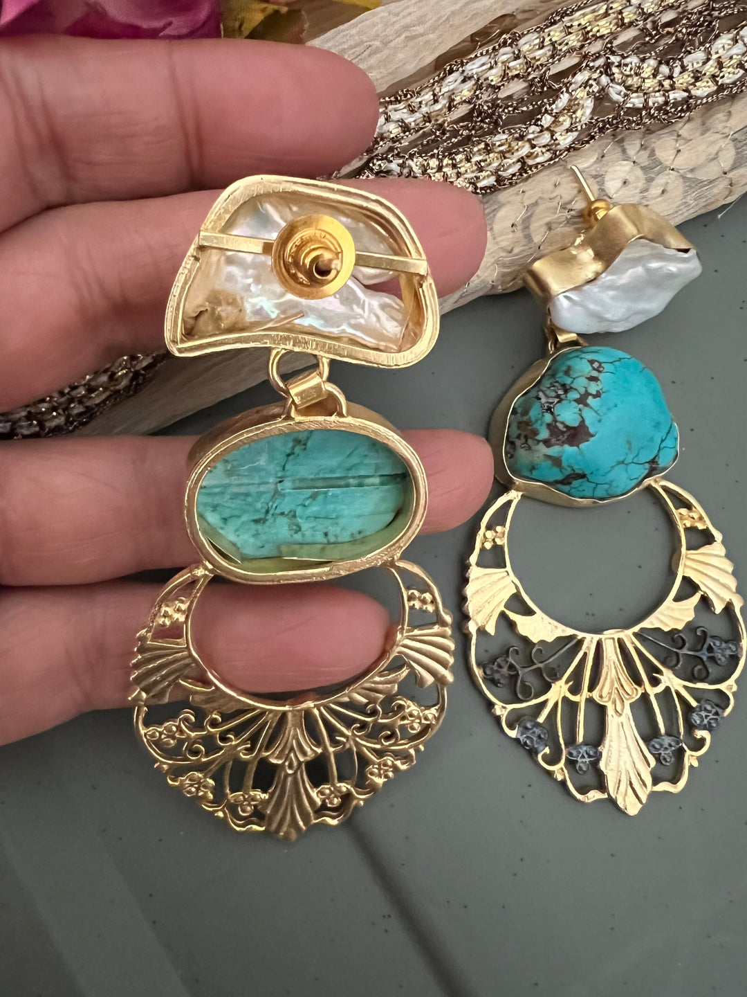 Statement Baroque and Turquoise Danglers
