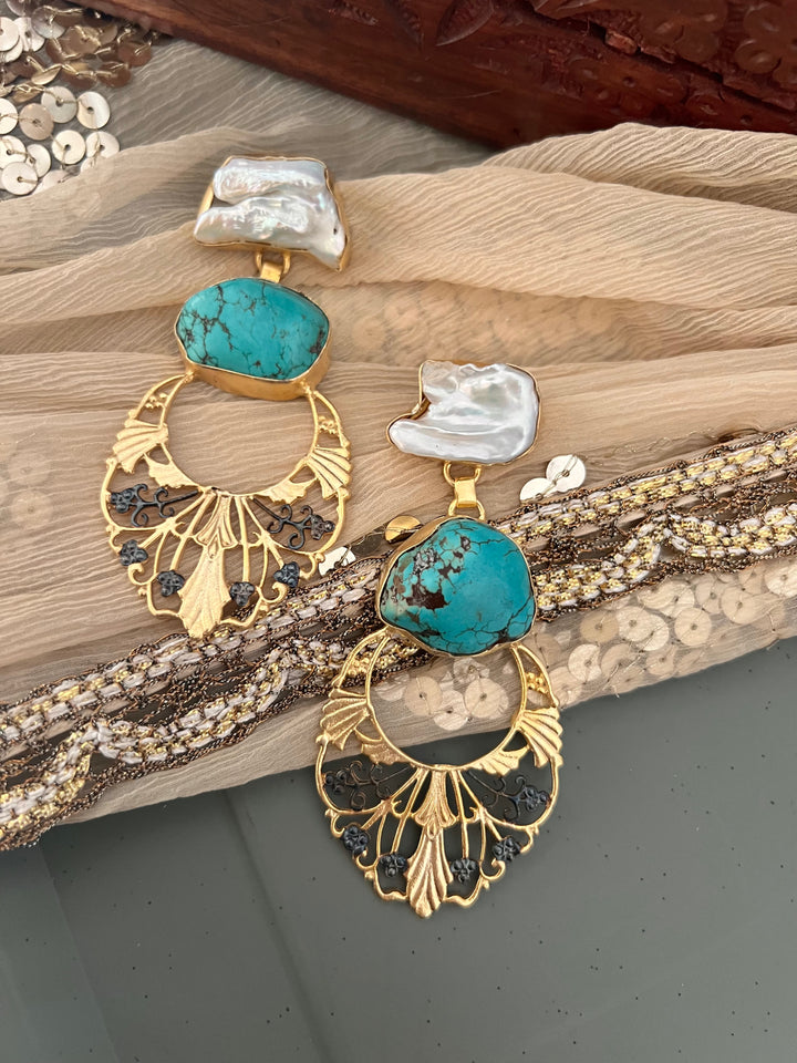 Statement Baroque and Turquoise Danglers