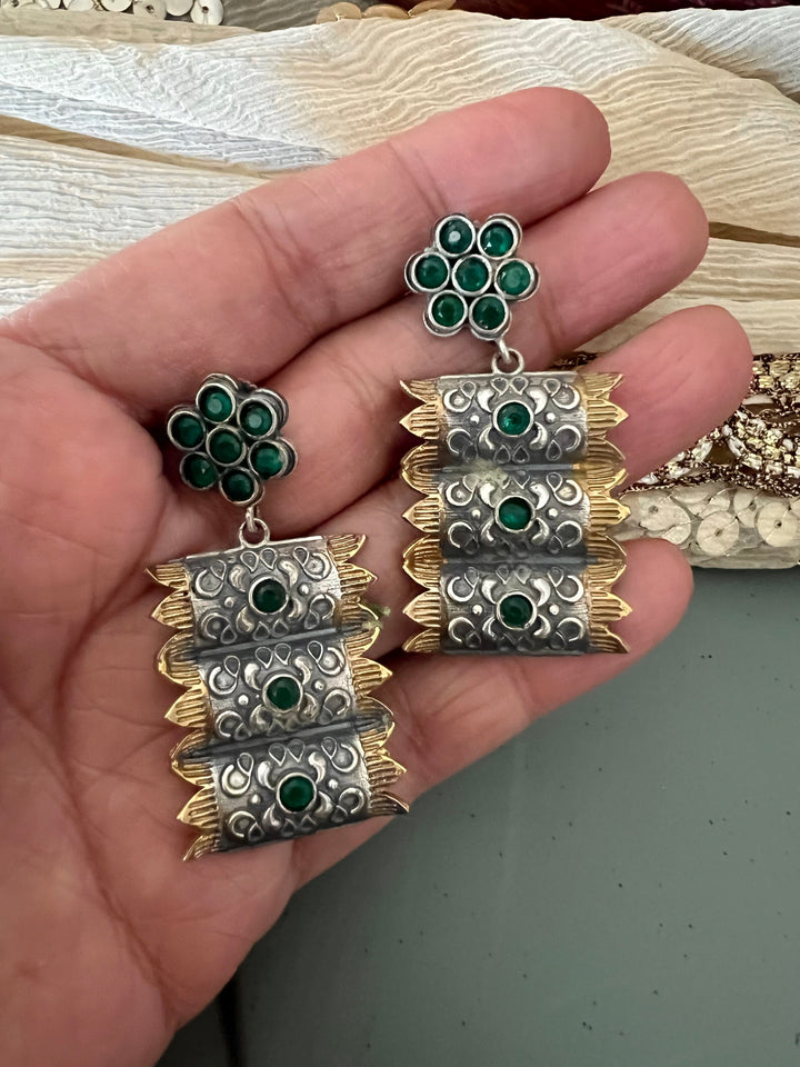 Green Vintage Dual Tone Earrings
