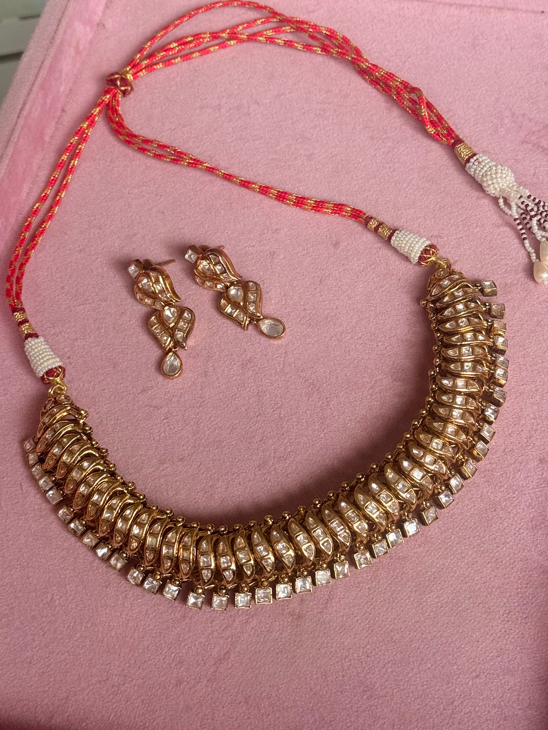 Handmade Kundan Sutlada Necklace Set with Earrings | SHIVKA