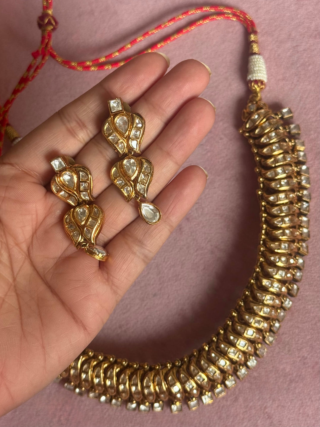 Handmade Kundan Sutlada Necklace Set with Earrings | SHIVKA