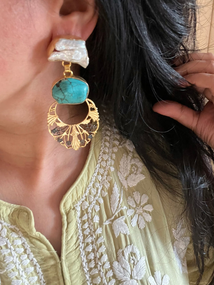 Statement Baroque and Turquoise Danglers