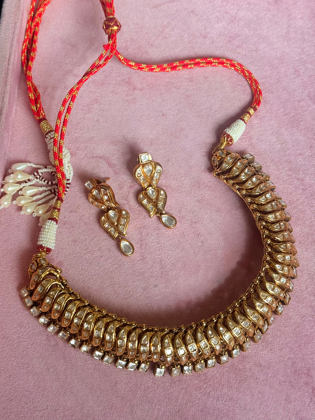 Handmade Kundan Sutlada Necklace Set with Earrings | SHIVKA