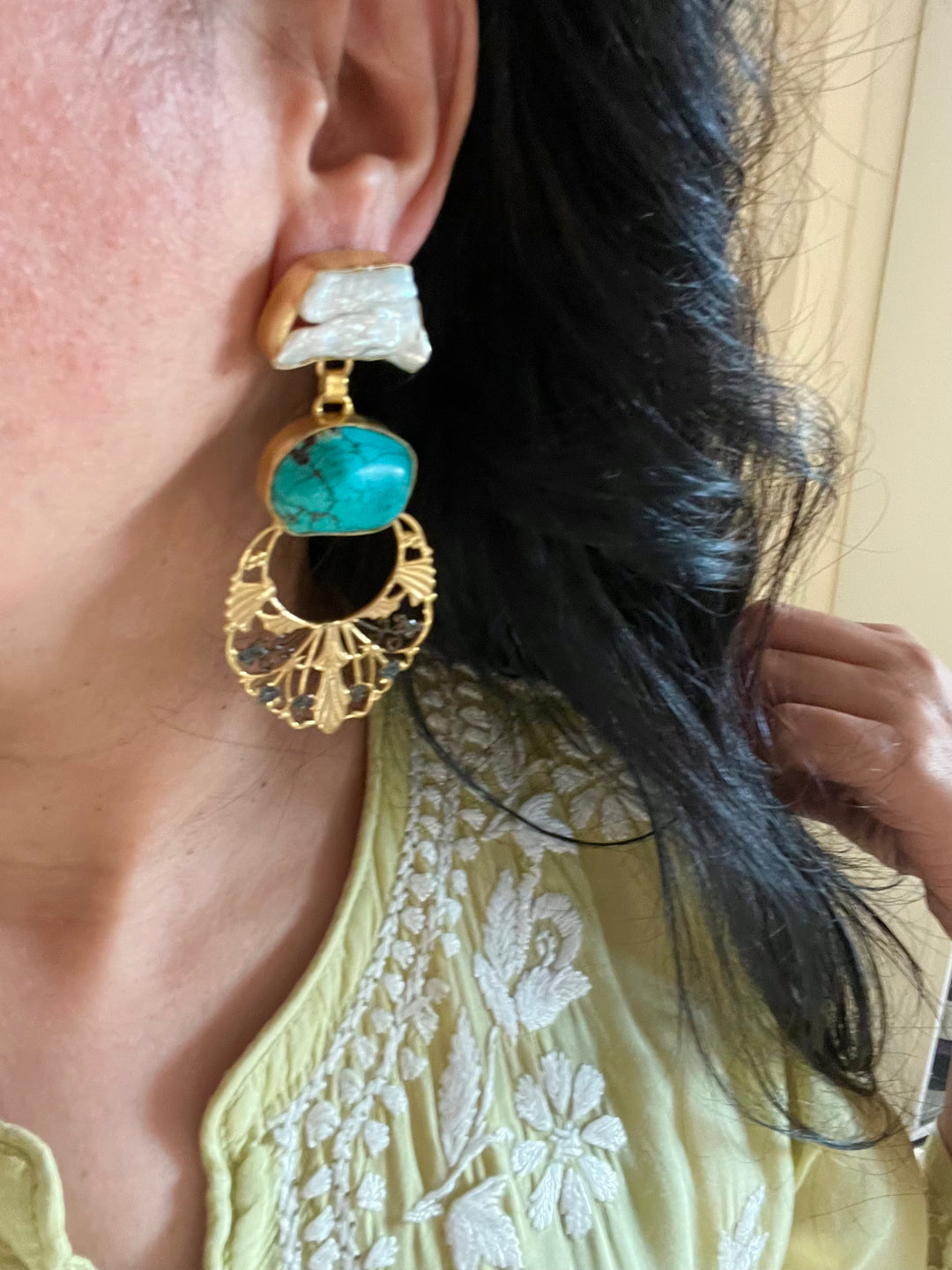 Statement Baroque and Turquoise Danglers