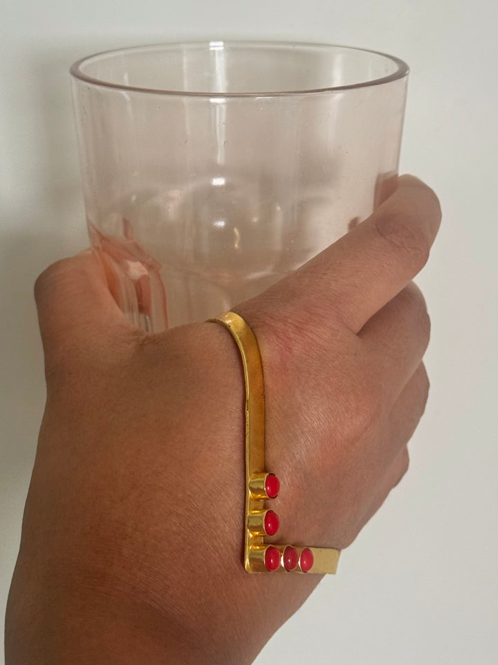 SHIVKA Coral Hand Harness | Brass Gold Polish | Natural Coral Stone | Handcrafted | 14g