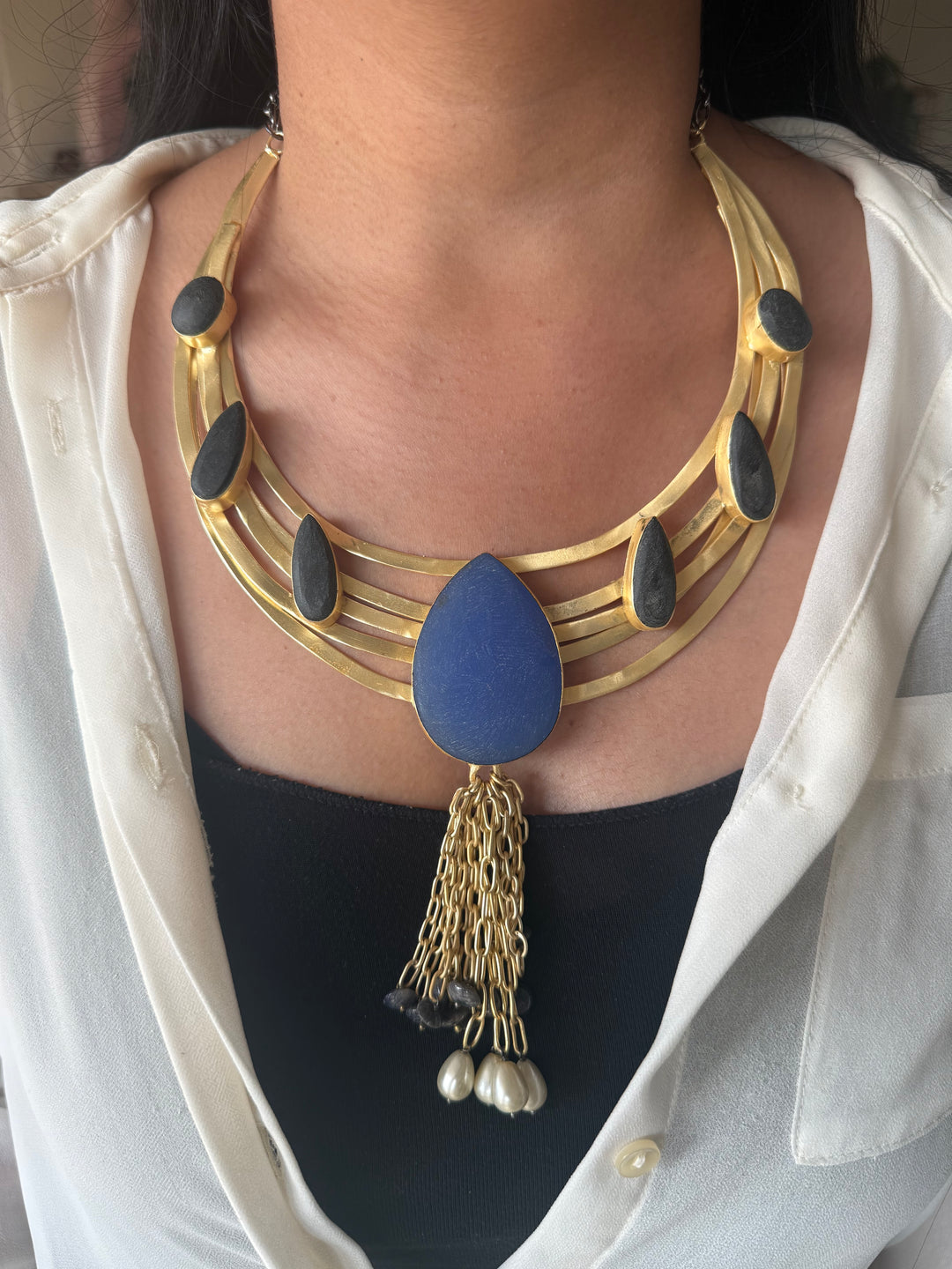 Handmade Hasli Necklace | Gold Polish Brass Adjustable Statement Jewelry