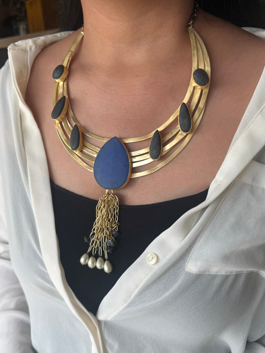 Handmade Hasli Necklace | Gold Polish Brass Adjustable Statement Jewelry