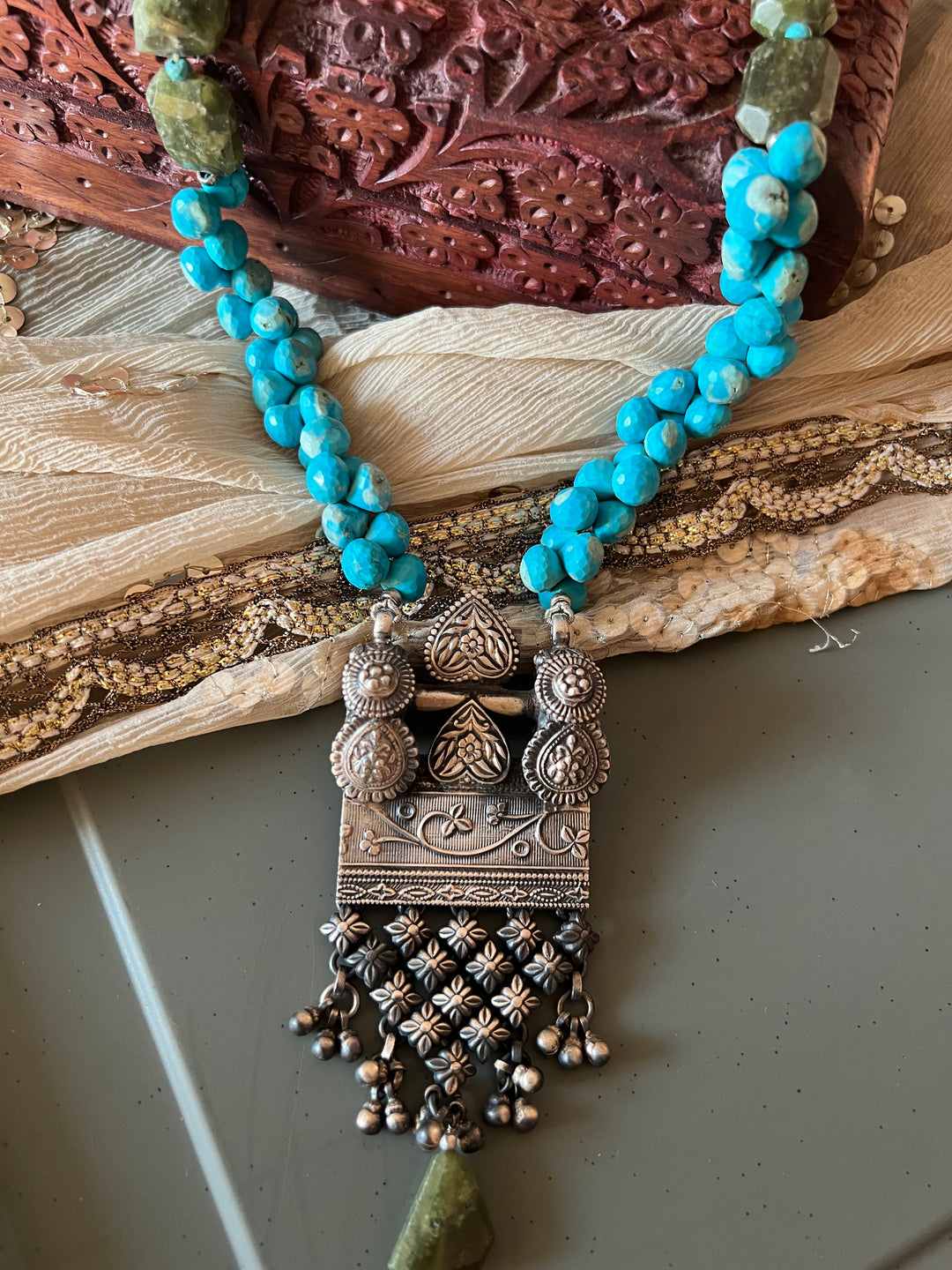 Exquisite Turquoise and Vassonite Necklace