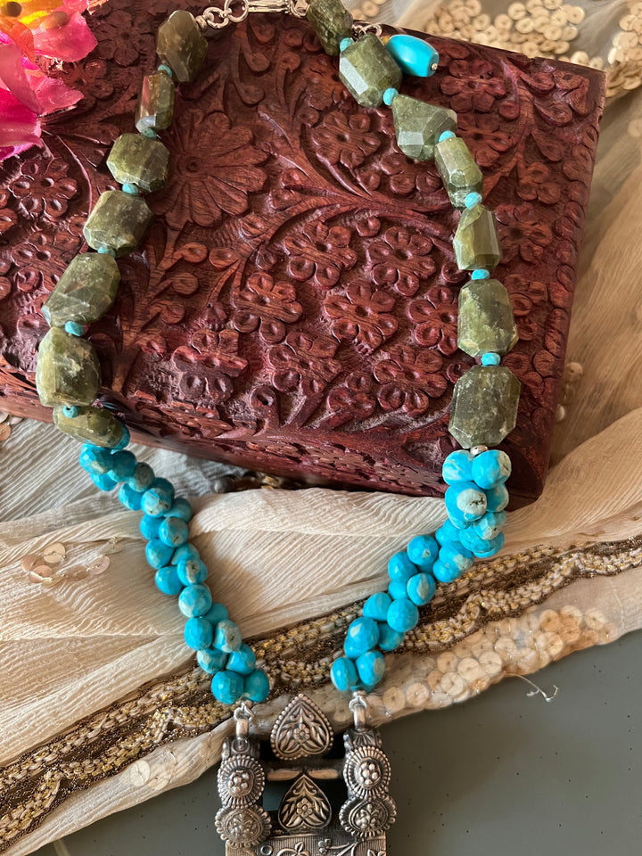 Exquisite Turquoise and Vassonite Necklace