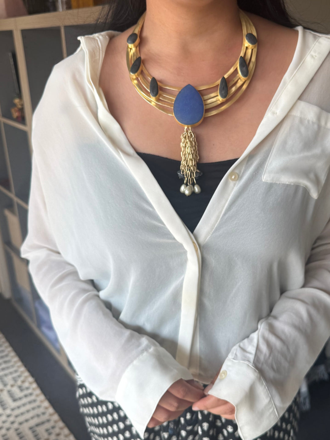 Handmade Hasli Necklace | Gold Polish Brass Adjustable Statement Jewelry