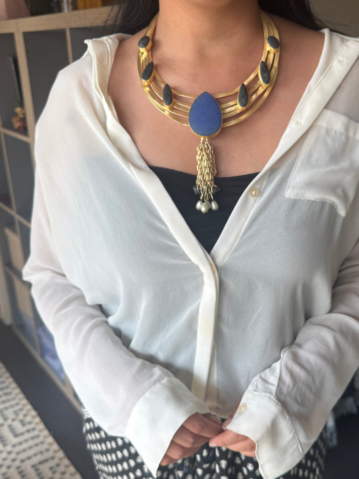 Handmade Hasli Necklace | Gold Polish Brass Adjustable Statement Jewelry