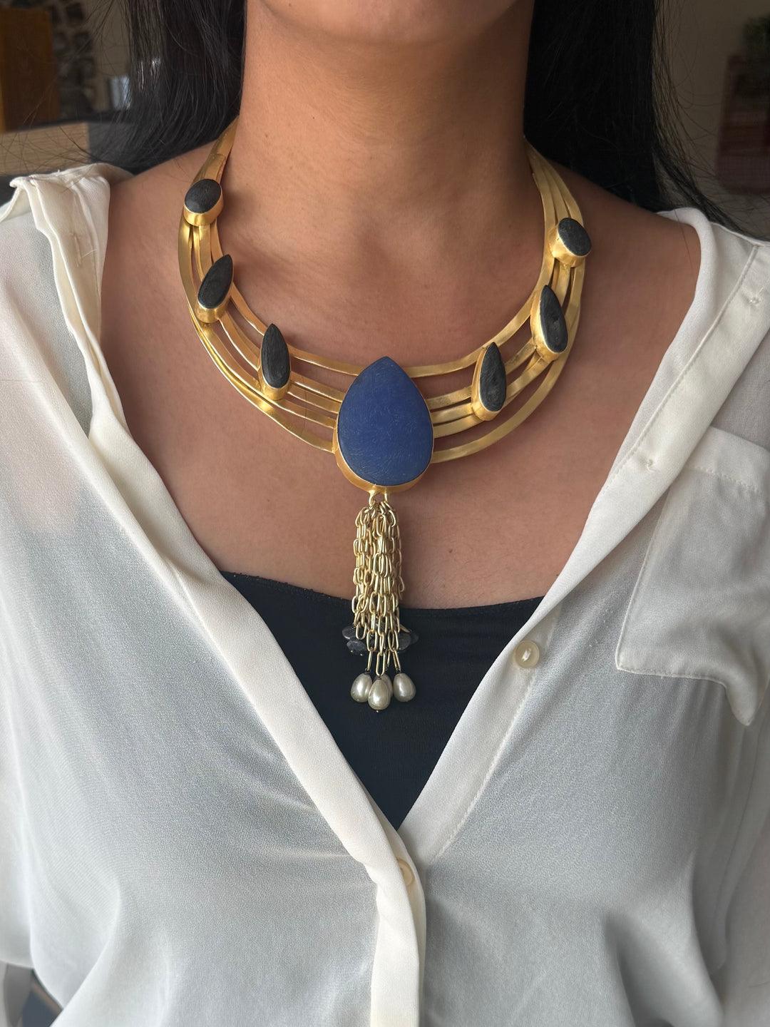 Handmade Hasli Necklace | Gold Polish Brass Adjustable Statement Jewelry