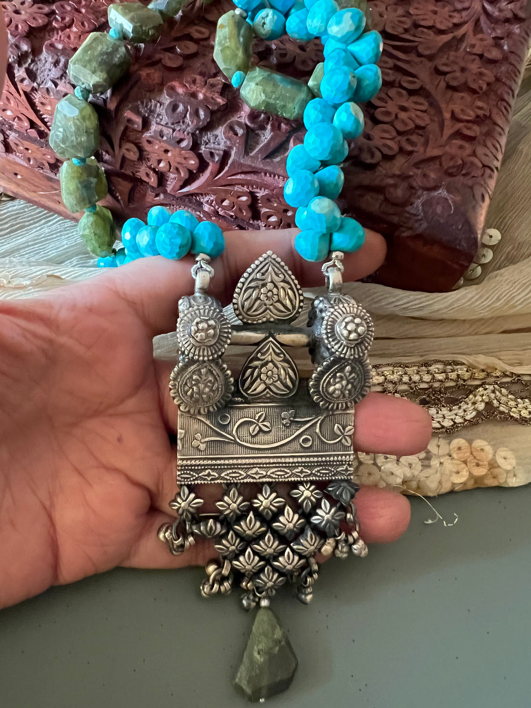 Exquisite Turquoise and Vassonite Necklace