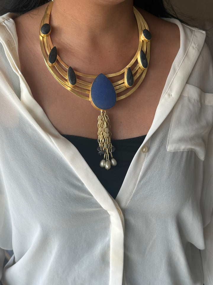 Handmade Hasli Necklace | Gold Polish Brass Adjustable Statement Jewelry
