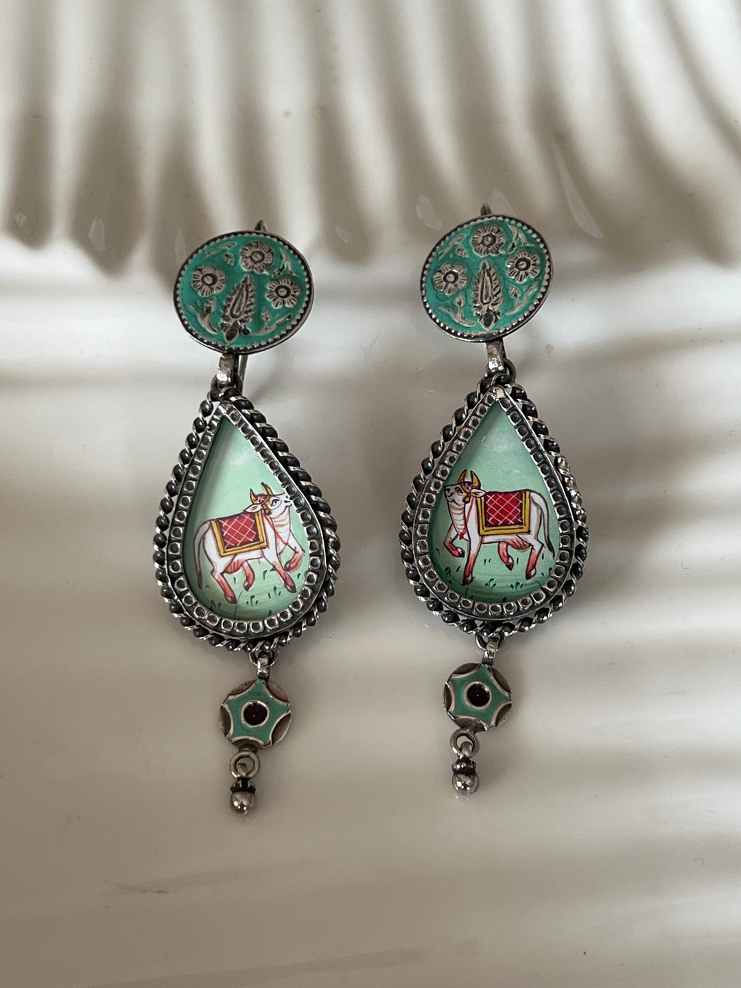 Beautiful Handpainted 925 Silver Earrings