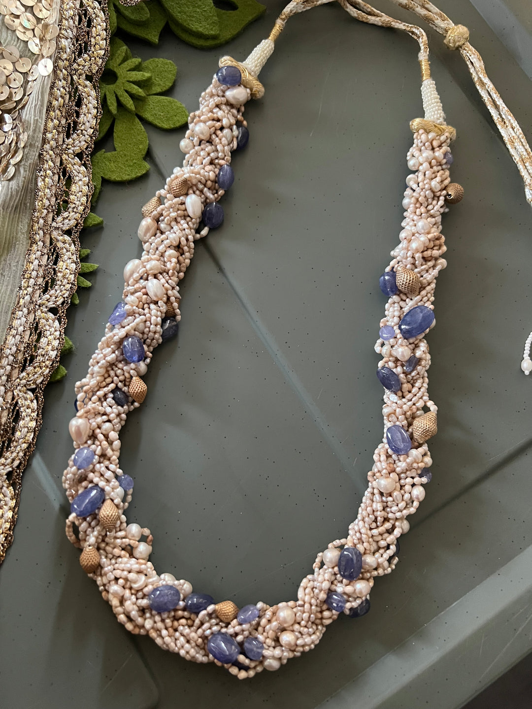 Lapis & Pearl Silver Necklace | SHIVKA
