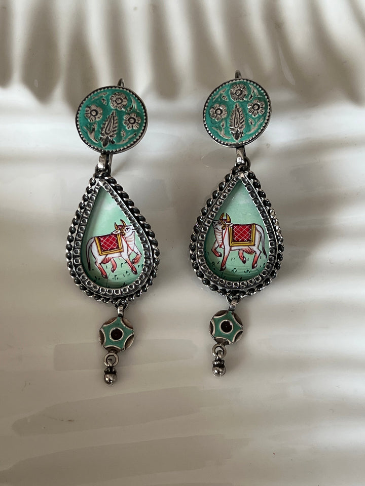 Beautiful Handpainted 925 Silver Earrings
