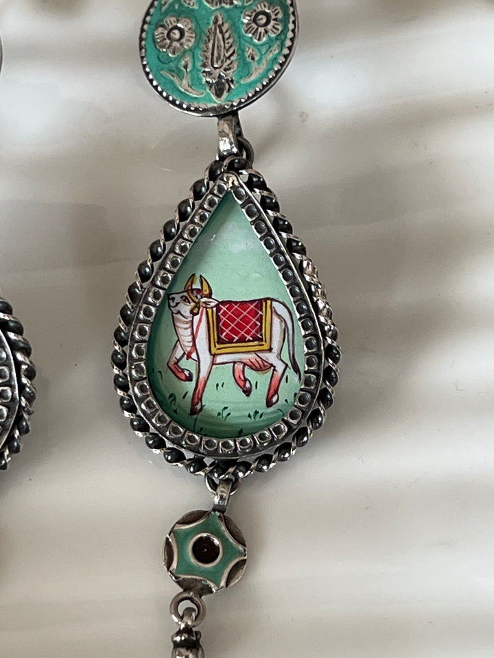 Beautiful Handpainted 925 Silver Earrings