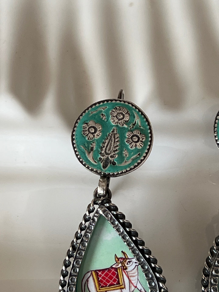 Beautiful Handpainted 925 Silver Earrings