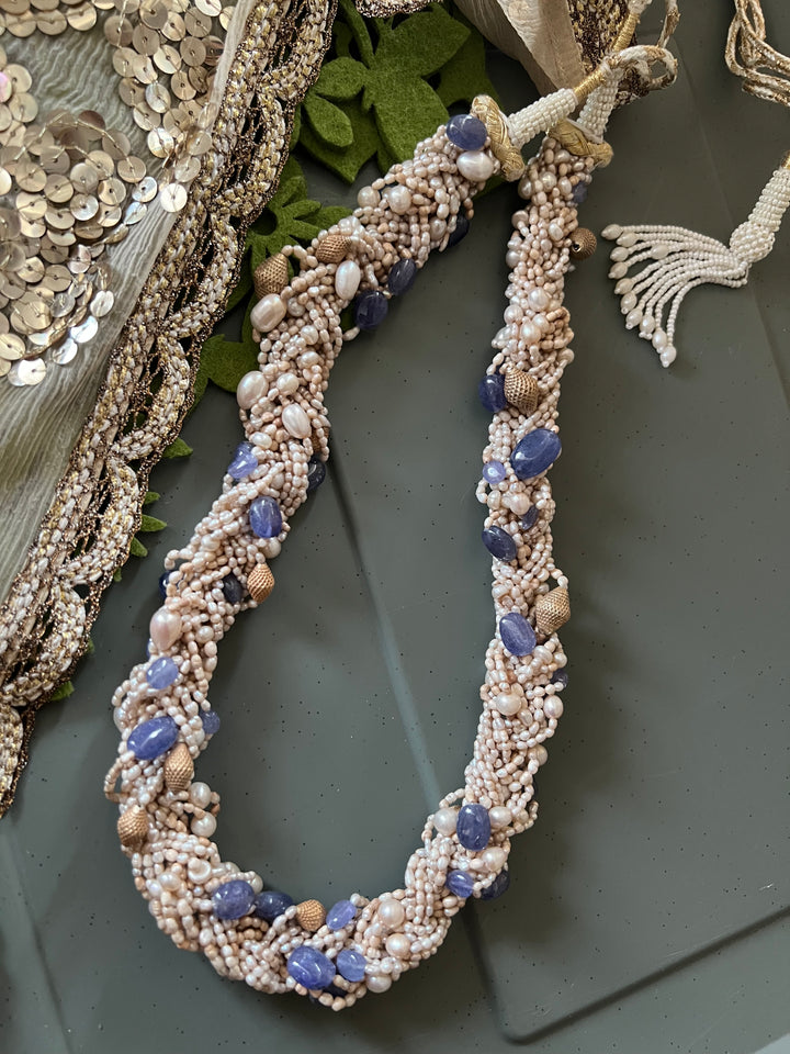 Lapis & Pearl Silver Necklace | SHIVKA