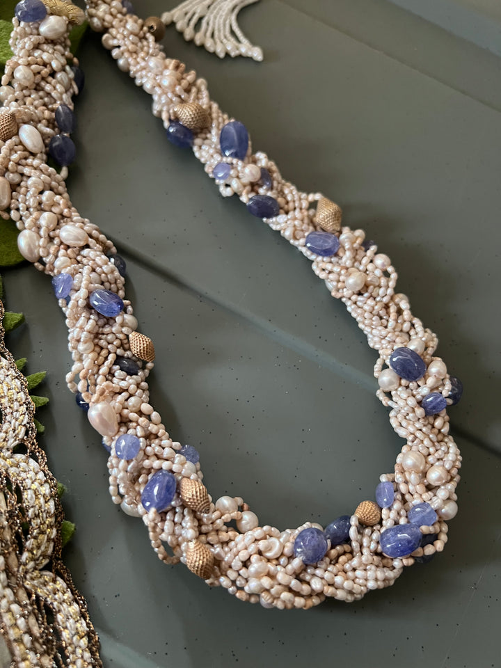 Lapis & Pearl Silver Necklace | SHIVKA