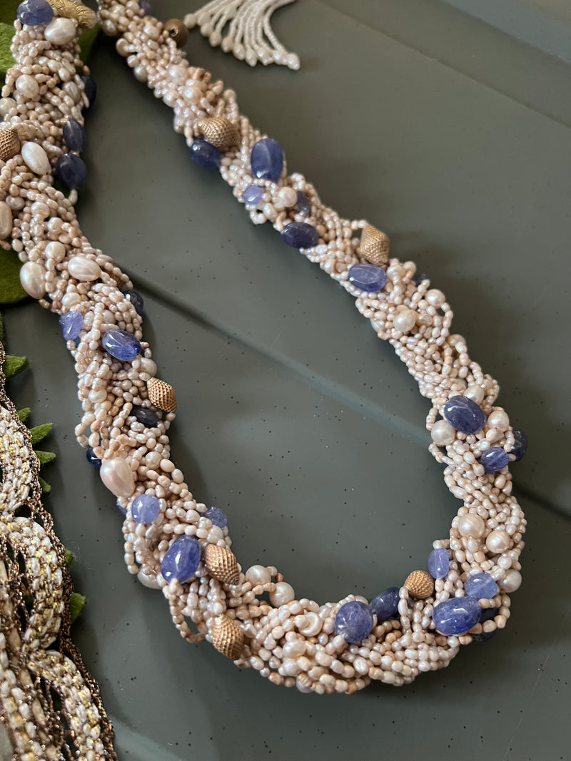 Lapis & Pearl Silver Necklace | SHIVKA