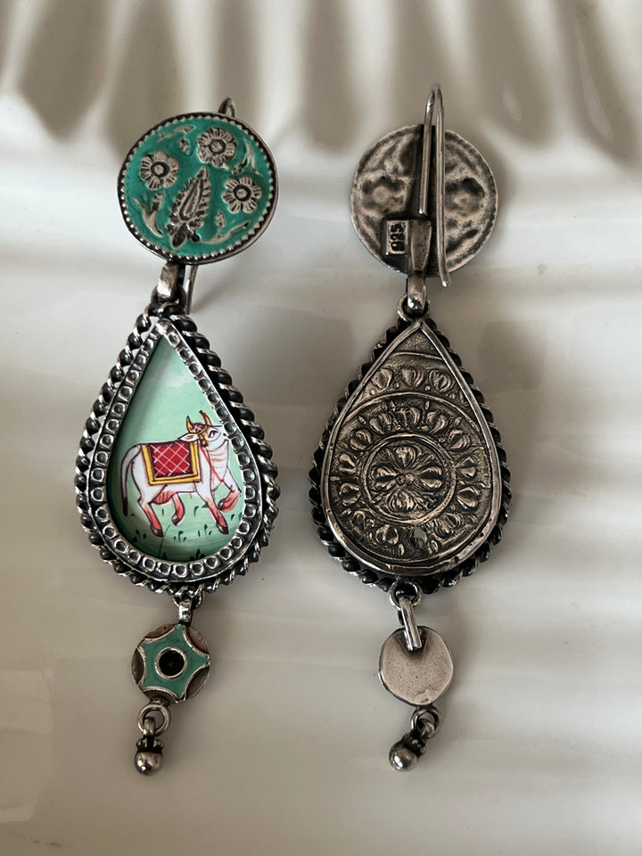 Beautiful Handpainted 925 Silver Earrings