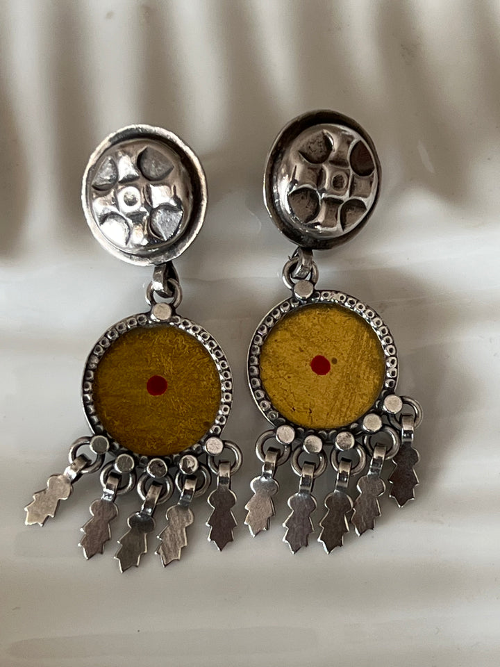 Beautiful Glass and Fabric 925 Silver Earrings