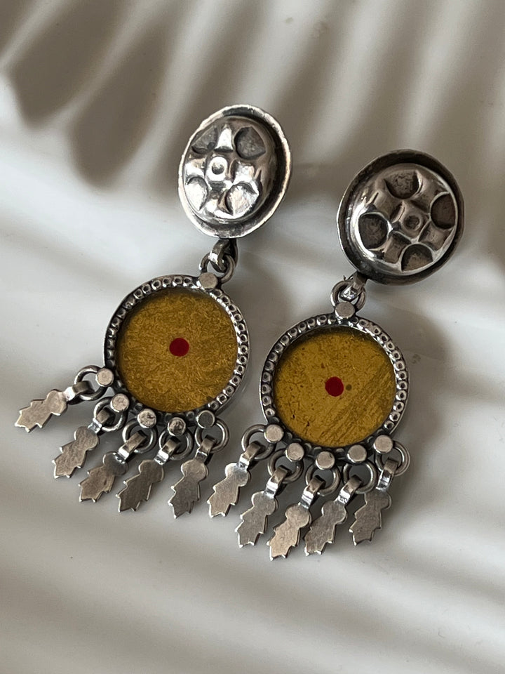 Beautiful Glass and Fabric 925 Silver Earrings