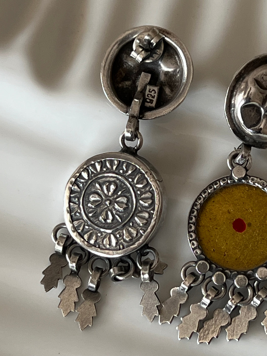 Beautiful Glass and Fabric 925 Silver Earrings