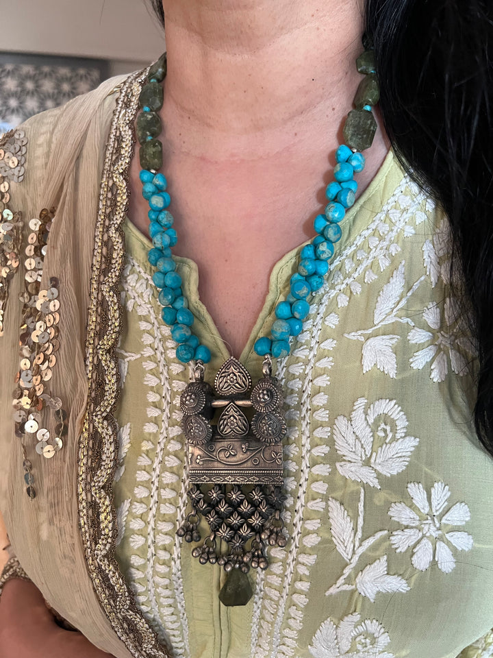 Exquisite Turquoise and Vassonite Necklace