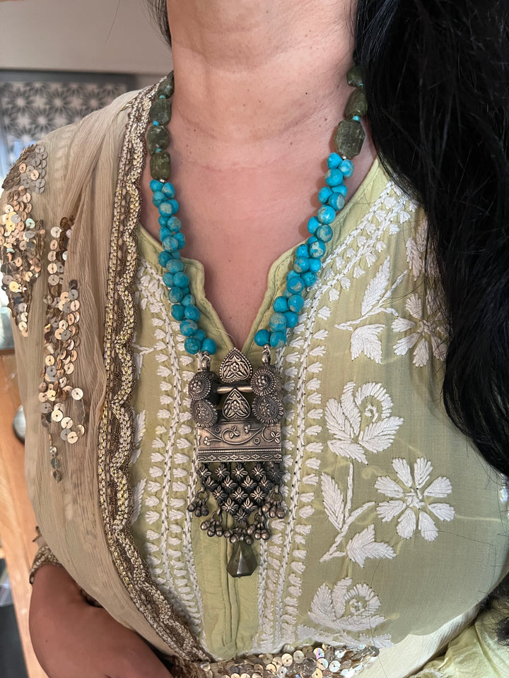 Exquisite Turquoise and Vassonite Necklace